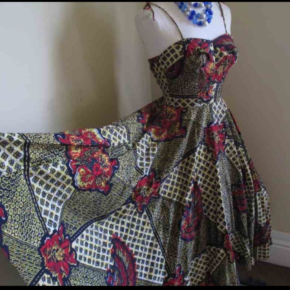 COPY - Vintage 50s batik print Jamaica dress small-medium
